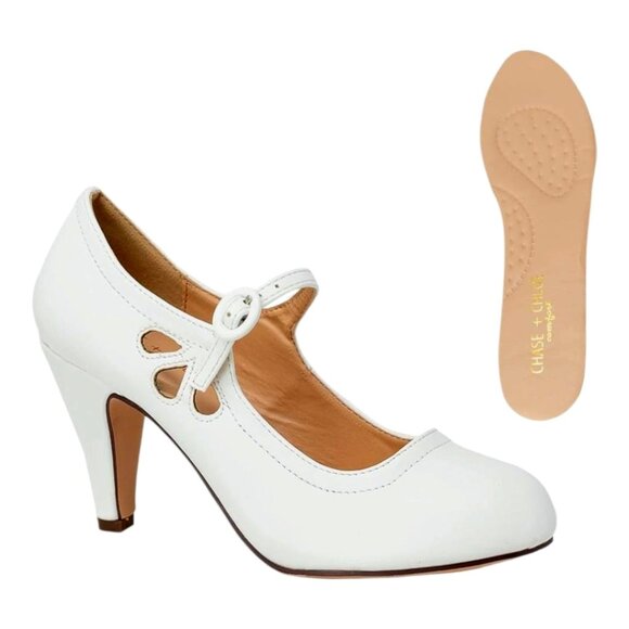 New Chase & Chloe Kimmy-21 Mary Jane Heels - Color: White PU - Size: 6 (22.5 cm) - Picture 1 of 9